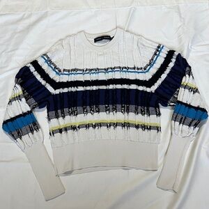 Proenza Schouler Textured Striped Knit Sweater in Blue and White size S